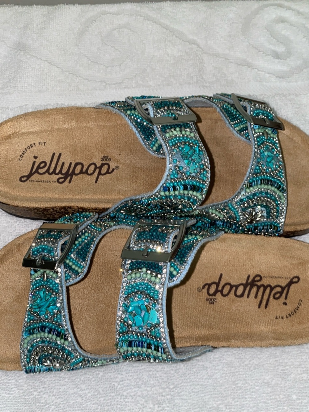 Jellypop Turquoise Beaded Double-Buckle Sandals - Picture 5 of 6